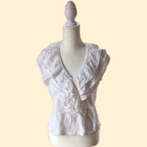 Anthropologie Porridge White Eyelet Lace Collar Top Size S